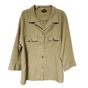 Color Me Cotton Women's Button Front Short Sleeve Honeycomb Pattern Top Size M